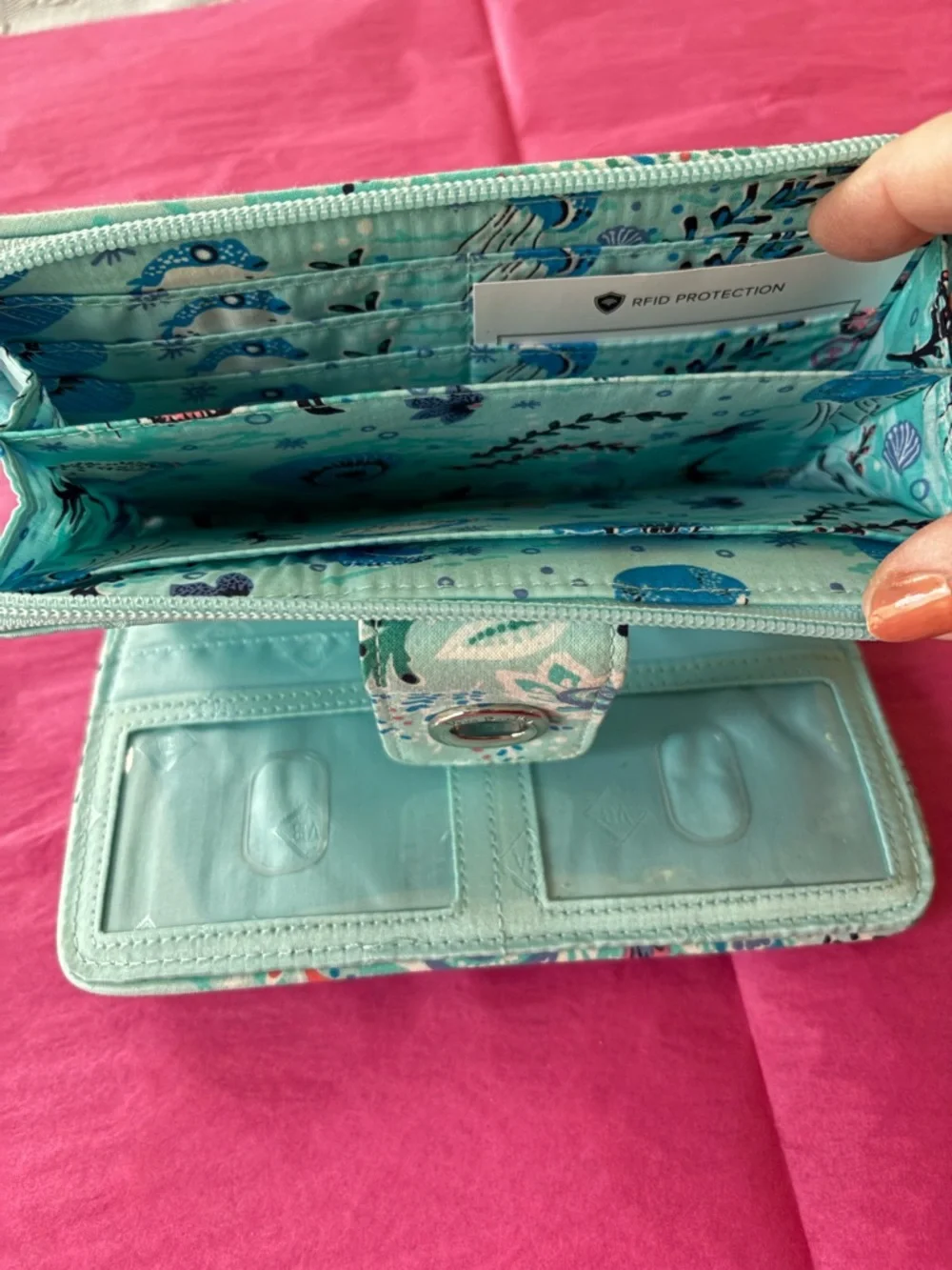 Vera Bradley Quilted Mint Floral & Fish Wallet - Picture 4 of 4